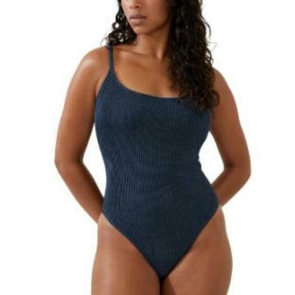 COTTON ON Women's Textured Scoop Neck One Piece Swimsuit Blue L